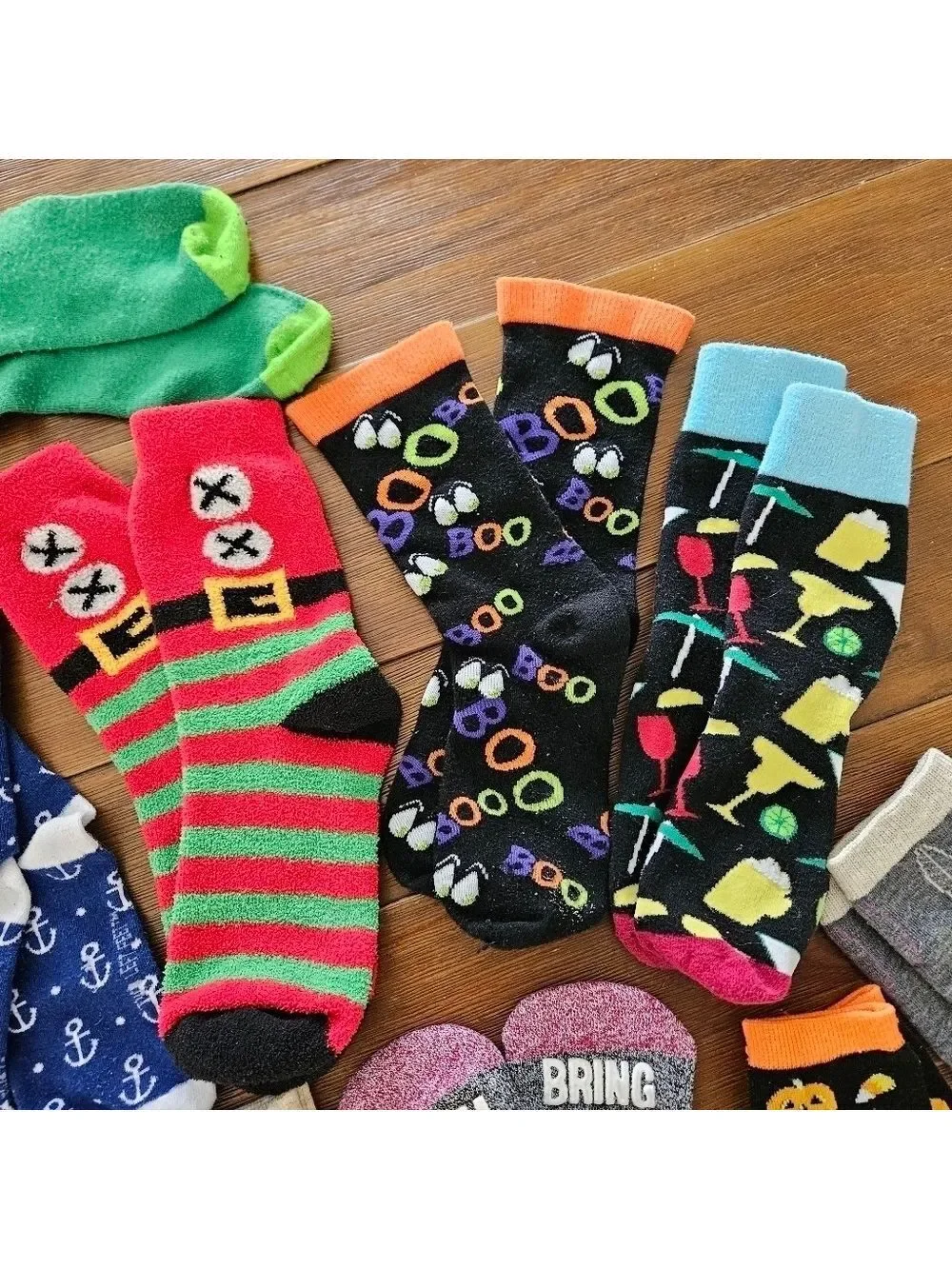 LOTS OF SOCKS! 13 PAIRS OF FUN NOVELTY SOCKS!